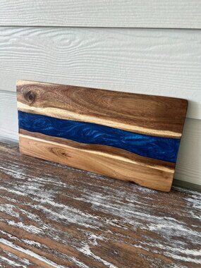 Sapphire Blue Resin River Wood Cutting Board Charcuterie Board Cheeseboard Beach
